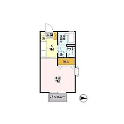 フローラ春日 1Kの間取図画像