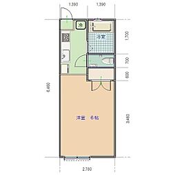 柿本ハイツA棟 1Kの間取図画像