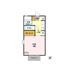ヴィルヌーブさくらB棟 1Kの間取図画像