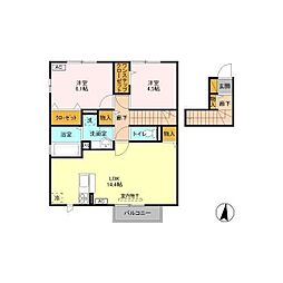 ヴィクトワール常総B 2LDKの間取図画像