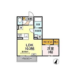 プランドール 1LDKの間取図画像