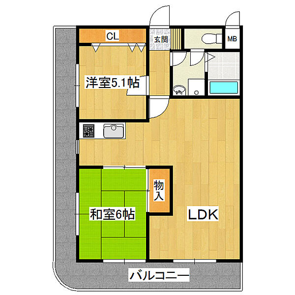 ニューライフ梅園第一 606｜茨城県つくば市梅園2丁目(賃貸マンション2LDK・6階・56.70㎡)の写真 その2