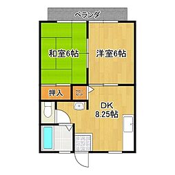 パークハイツ東B 2DKの間取図画像