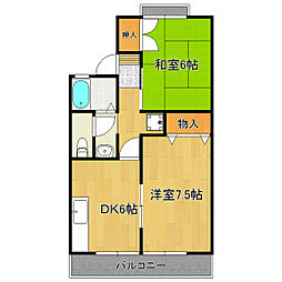 ベルフォーレ稲荷前B 2DKの間取図画像