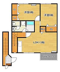 ボヌール・フルールB 2LDKの間取図画像