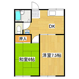 グリーンヒルハイツB 2DKの間取図画像