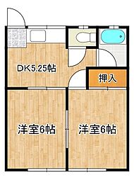 フラワーハイツ江戸崎パート4 2DKの間取図画像