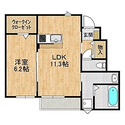 朝日レジデンス荒川本郷D 1階1LDKの間取り