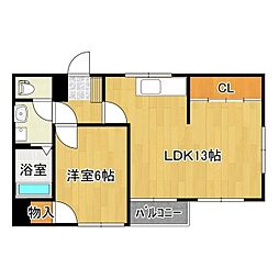 ストークウイングナガネB 1LDKの間取図画像