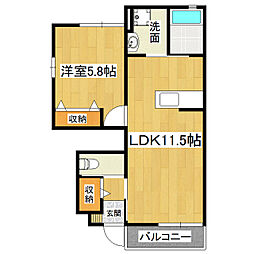 ウエストビラB 1LDKの間取図画像