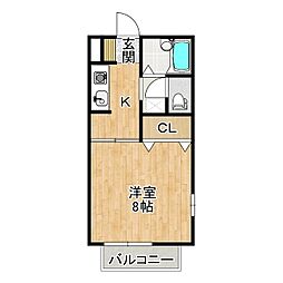 クレールハイム 1Kの間取図画像