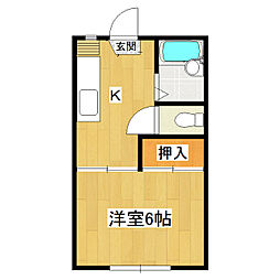 西洋ハイツC 1Kの間取図画像