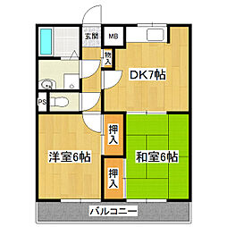 水井マンション 2DKの間取図画像
