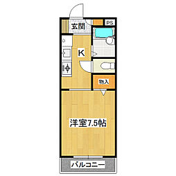 プロムナーデ紫峰 1Kの間取図画像