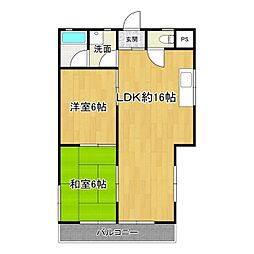 桂コーポ月出里 2LDKの間取図画像