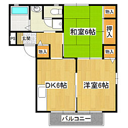 グリーンハイムA 2DKの間取図画像