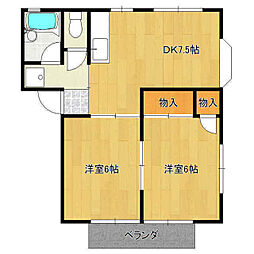 サンピア曙B 2DKの間取図画像