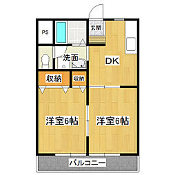 グランドールＵ・II 2階2DKの間取り