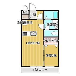 フォレストヴィラ 3階1LDKの間取り