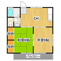 パル 1階2DKの間取り