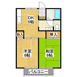 シルキーハイツ 2DKの間取図画像