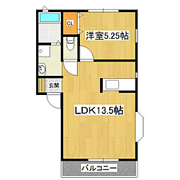 朝日ヴィラ小絹A棟 1LDKの間取図画像