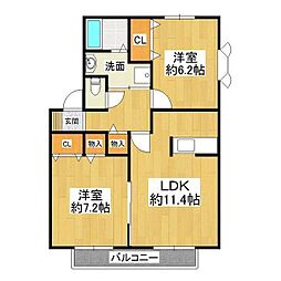 サンガーデンひたち野C棟 2LDKの間取図画像