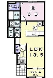 アポロンB 1LDKの間取図画像