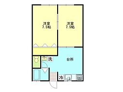 コーポS-1 2DKの間取図画像