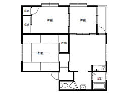 二ツ家ハイツ2 2階3DKの間取り