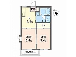 ディアス-上堂C 2DKの間取図画像