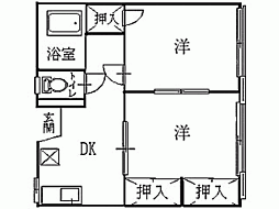レジデンス城西B 2DKの間取図画像