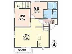 グランドソレイユC 2LDKの間取図画像