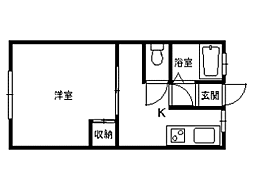 シティハイムシェモアB 1Kの間取図画像