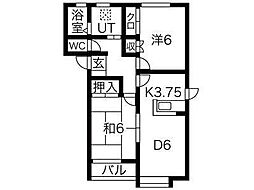 アンソレイエ2 2LDKの間取図画像