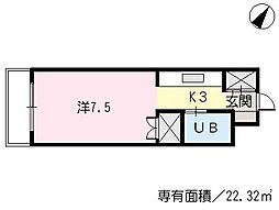 バス 大学病院南門下車 徒歩4分の賃貸マンション 3階1Kの間取り