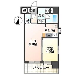 JR山陽本線 広島駅 徒歩15分の賃貸マンション 4階1LDKの間取り
