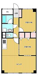 三原ビューハイツ仁和館 2LDKの間取図画像