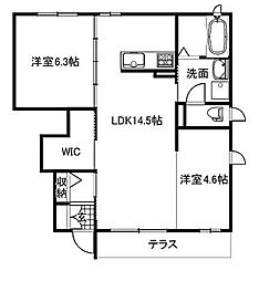 JR可部線 上八木駅 徒歩4分の賃貸アパート 1階2LDKの間取り