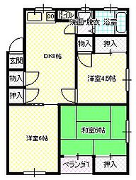 出先アパート 3LDKの間取図画像
