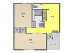 サンシティカスミ 2DKの間取図画像