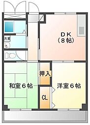 アデステ 201 2階2DKの間取り