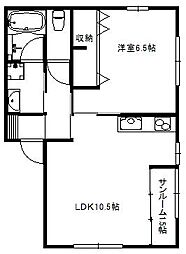 マジェスティック和香3 1LDKの間取図画像