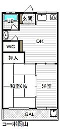 コーポ岡山 2DKの間取図画像