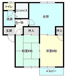 サンシャインエキヤ 2DKの間取図画像