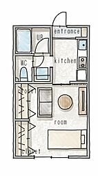 岩成ハイツ 1Kの間取図画像