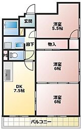カルム西条中央 3DKの間取図画像