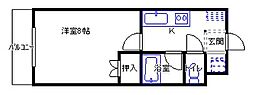 アミューズB 1Kの間取図画像