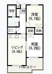 グロウブ西本町 2DKの間取図画像