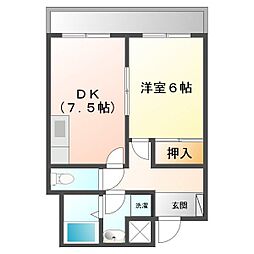 小原ビル2 1DKの間取図画像